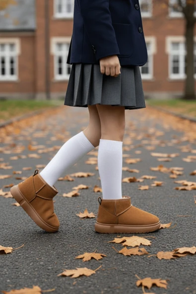 Muggo DİPPERY Çocuk Kalın Taban İçi Tüylü Günlük Mini Yarım Bot - 11