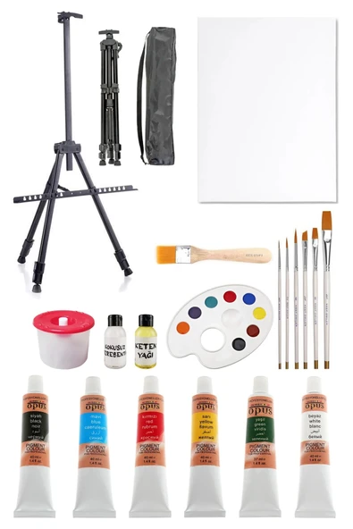 Opus 40 ml Yağlı Boya Seti 6 Renk 3 Ayaklı Şövale Seti Çantalı Metal Şövale 35x50 Tuval Fırça Seti ürün görseli