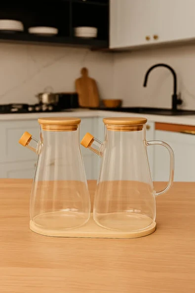 2'li Standlı Borosilikat Cam Yağdanlık