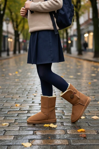 Muggo KİDDY Düğmeli Kürklü Çocuk Kışlık Bot - 12