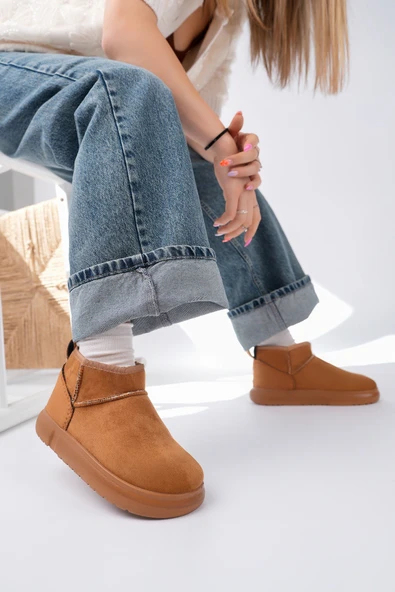 Muggo TAZZY Kadın Kalın Taban İçi Tüylü Günlük Mini Yarım Bot - 8