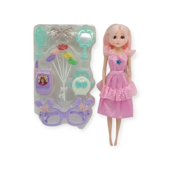 Güzellik Seti 7 Parça Aksesuarlı Bebek Seti - Pembe - Resim 2