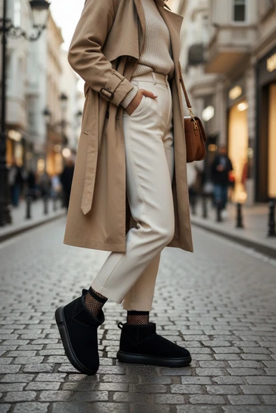 Muggo TAZZY Kadın Kalın Taban İçi Tüylü Günlük Mini Yarım Bot - 2