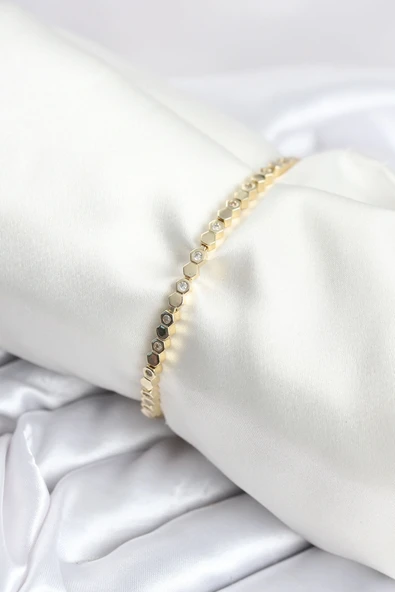 Pirinç Gold Renk İnce Petek Model Kadın Bileklik ürün görseli