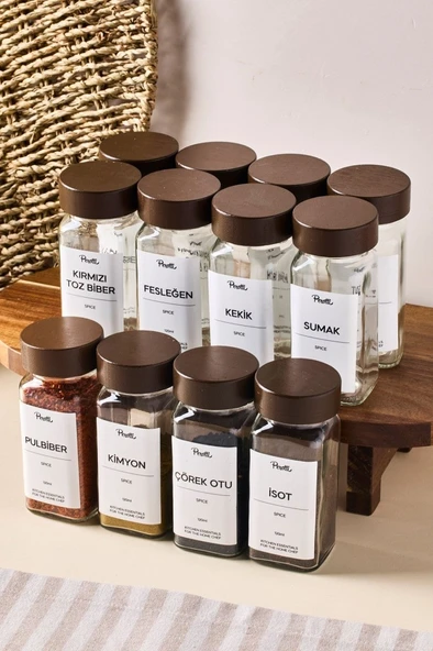 Perotti Raul Woody 12'li Akasya Kapak Baharatlık Seti 120ml + 30 Etiket 16779 Kahverengi ürün görseli