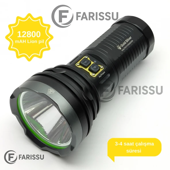 Gold Silver GS-14200 Profesyonel Şarjlı El Feneri 50W 5000 Lümen - Powerbank Özellikli - 2