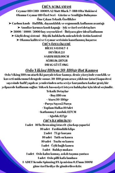 Oslo Viking 180cm 30-180gr Ceymar 4000XA2 Tekne Olta Seti - Resim 2