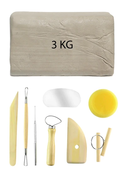 Beyaz Seramik Hamuru 3 kg Seramik Başlangıç Seti 8 Parça ürün görseli