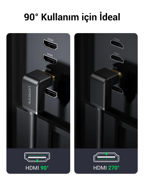 UGREEN HDMI 4K Cable Male to Male 90 Degree Black 2m, 10173 - Resim 5