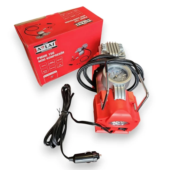 ATTLAS PMHK 150 Mini Kompresör – Taşınabilir Hava Kompresörü, Lastik & Top Şişirme, LED Işıklı, Aksesuar Setli - 2