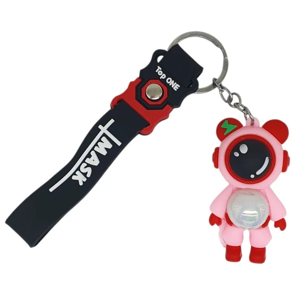 Figürlü ve Işıklı Silikon Anahtarlık -  Astronot - Pembe - 1