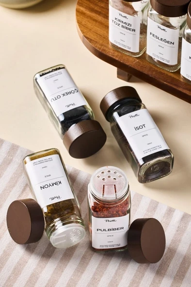 Perotti Raul Woody 12'li Akasya Kapak Baharatlık Seti 120ml + 30 Etiket 16779 Kahverengi - Resim 3