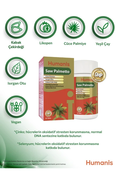 Humanis Saw Palmetto Isırgan ve Bitki Ekstreleri İçeren 60 Tablet - Resim 3