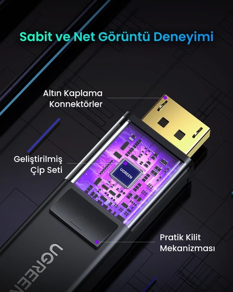 UGREEN 4K Displayport to HDMI Dönüştürücü Kablo 5 Metre, Siyah, 10204 - Resim 7
