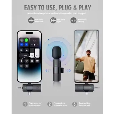 SIFIR ÜRÜN !!! Platoon Pl-2452 2 Adet Type-c, Lightning, Aux Girişli Mini Yaka Mikrofonu APPLE ANDROID UYUMLU - 5