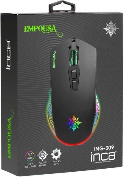 Inca IMG-309 Empouse RGB Makrolu Kablolu Optik Oyuncu Mouse Teşhir - 5
