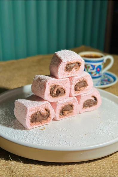 Hemdem Çikolata Dolgulu Çilekli Lokum 500 gr- Yöresel ve Şık İkramlık - 3