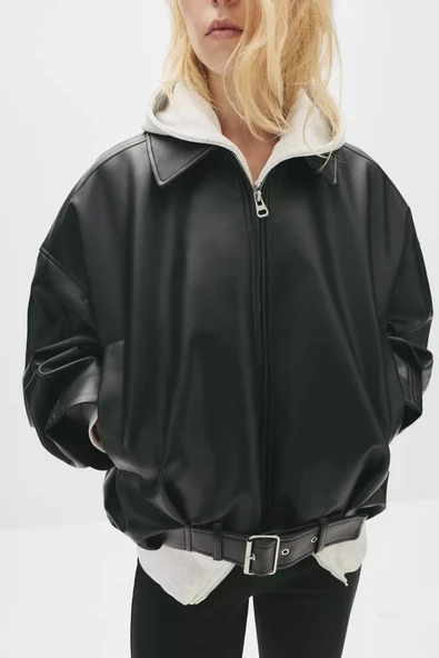 Suni Deri Bomber Ceket - 4