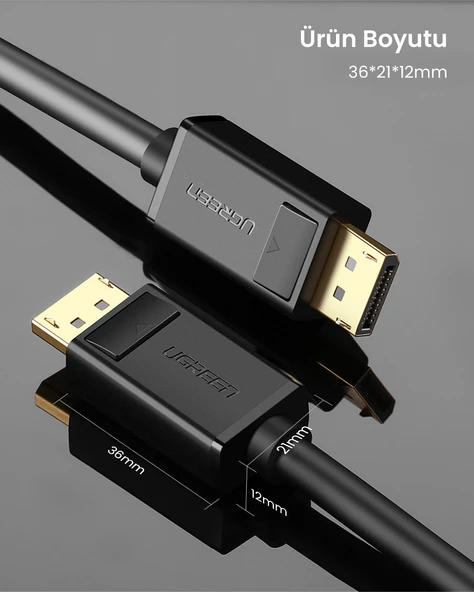 UGREEN 4K 60Hz Displayport to Displayport Kablo, 2 Metre, Siyah, 10211 - Resim 8