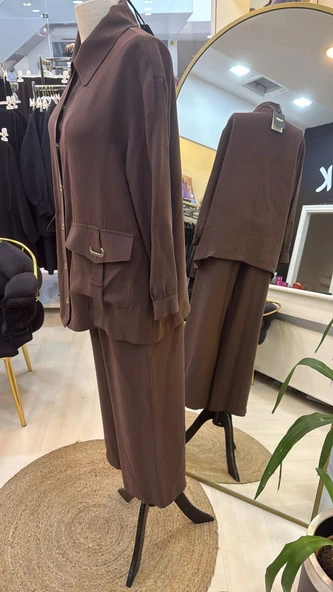 Nuss 1025 Tam Boy Düğmeli Pantolonlu Takım KAHVE - Resim 6