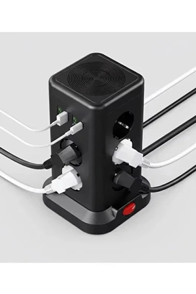 WP711 Akım Korumalı Priz Kablosuz Şarj İstasyonu 11x Soket 3x USB 1xType-C Kablolu Grup Priz - Resim 3