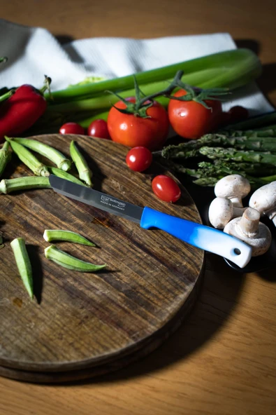 Solingen Mavi Ebruli Ava Sebze Bıçağı – Paslanmaz Alman Çeliği, Ergonomik Sap, 22 cm (Tekli) - Resim 2