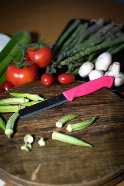 Solingen Ava Pembe Bıçak – Tırtıklı, 18,5 cm, Paslanmaz Alman Çeliği, Ergonomik Sap (Tekli) ürün görseli