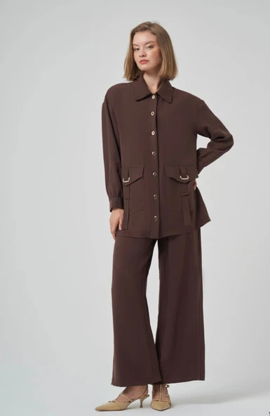 Nuss 1025 Tam Boy Düğmeli Pantolonlu Takım KAHVE - Resim 2