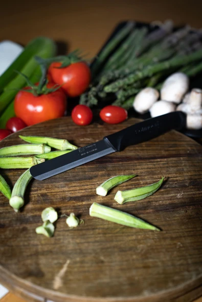 Solingen Ava Siyah Bıçak – Tırtıklı, 18,5 cm, Paslanmaz Alman Çeliği, Ergonomik Sap (Tekli) ürün görseli