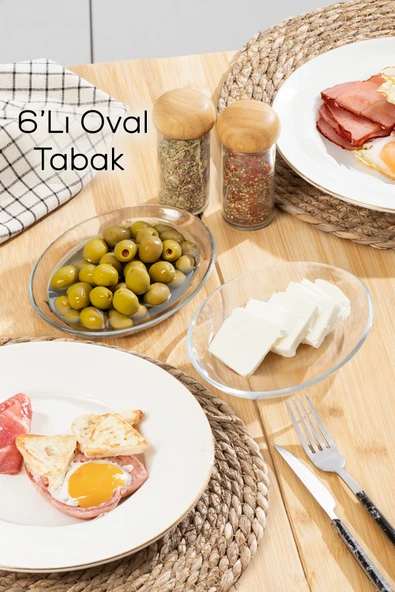 Paşabahçe 10356 6lı Oval Servis Tabak Seti - Şeffaf Cam Sunum Tabakları 17x13 cm ürün görseli