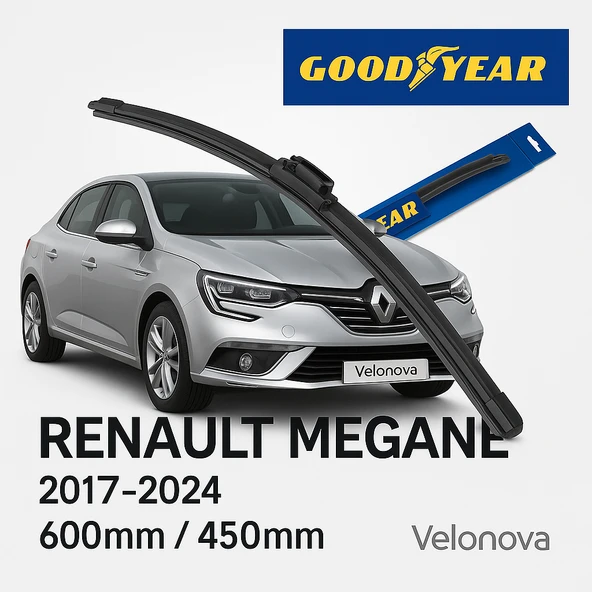 Velonova GOOD YEAR 2’li Set Muz Tipi Silecek Takımı Renault Megane 2017-2024 Ön Cam Sileceği 600mm-450mm ürün görseli