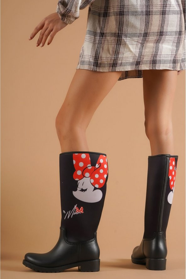 Micky Mini  Siyah Cilt Topuklu Kadın Bot - 5