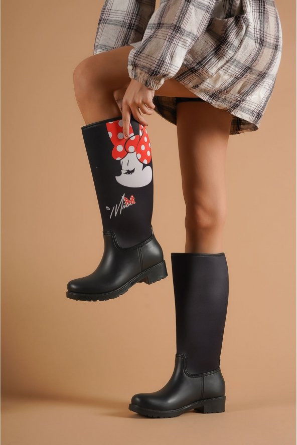 Micky Mini  Siyah Cilt Topuklu Kadın Bot - 2