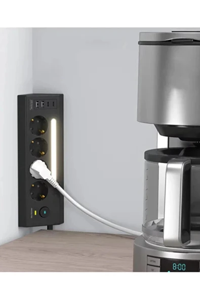 LP764 Çoklu Gece Lambalı Priz Yüksek Gerilim Korumalı 4'LÜ Priz 2XUSB 2XType-C Çıkışlı Grup Priz Çoğaltıcı - Resim 4