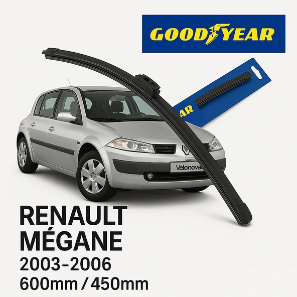 Velonova GOOD YEAR 2’li Set Muz Tipi Silecek Takımı Renault Megane HB 2003-2006 Ön Cam Sileceği 600mm-450mm ürün görseli