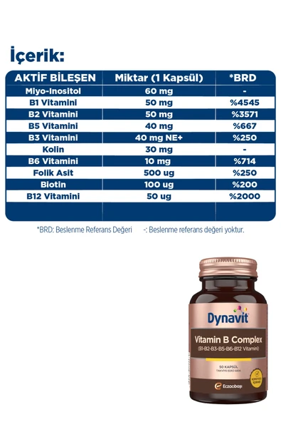Dynavit Vitamin B Complex 50 Kapsül - Resim 3
