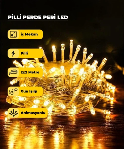 Pilli Perde Dekoratif Led 2m x 2m - Animasyonlu ürün görseli
