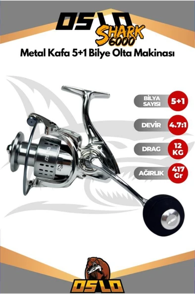 Oslo Viking 180cm 30-180gr Shark 6000 Tekne Olta Seti - Resim 3