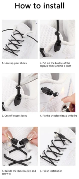 SRTfootcare Akıllı Vidalı Kilitli Elastik Outdoor Ayakkabı Bağcığı Yuvarlak 100cm (Siyah Nikel Vida) 1 Çift - Resim 7