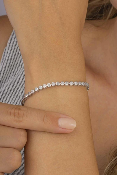 Gümüş Pazarım Kalp Geçişli Su Yolu 925 Ayar Gümüş Bileklik - Resim 2