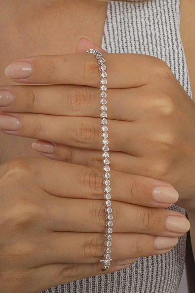 Gümüş Pazarım Kalp Geçişli Su Yolu 925 Ayar Gümüş Bileklik - Resim 3