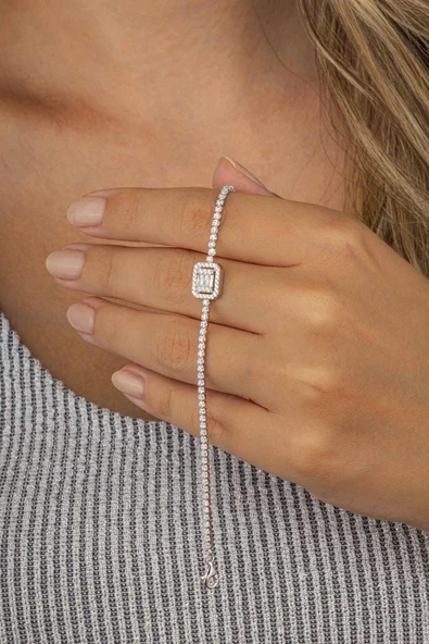 Gümüş Pazarım Orta Baget Taşlı Su Yolu Kadın Gümüş Bileklik - 3