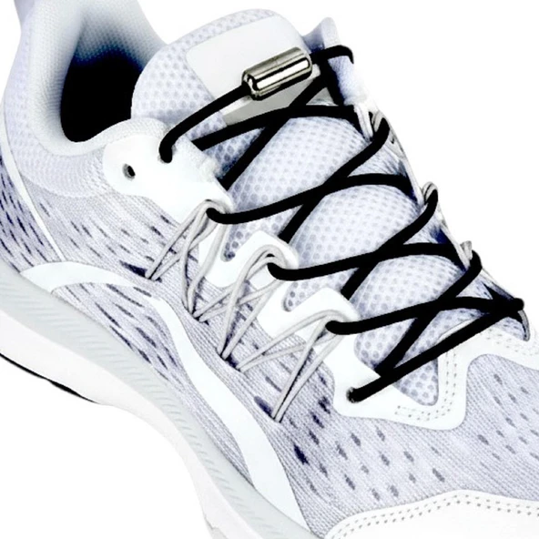 SRTfootcare Akıllı Vidalı Kilitli Elastik Outdoor Ayakkabı Bağcığı Yuvarlak 100cm (Siyah Nikel Vida) 1 Çift ürün görseli