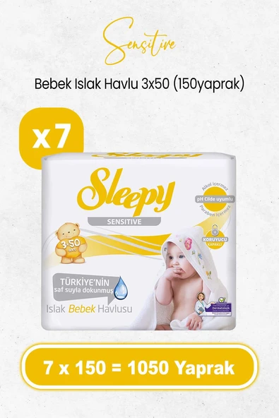Sleepy Sensitive Islak Bebek Mendil 3x50 x 7 Adet (1050 Yaprak) ürün görseli