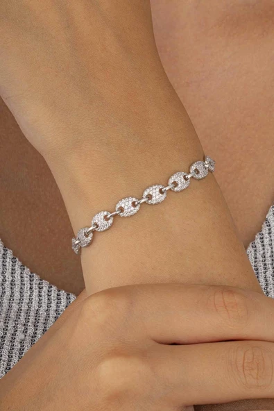 Gümüş Pazarım Zirkon Taşlı Oval Kesim Parçalı Tamtur Gümüş Kadın Bileklik ürün görseli 1