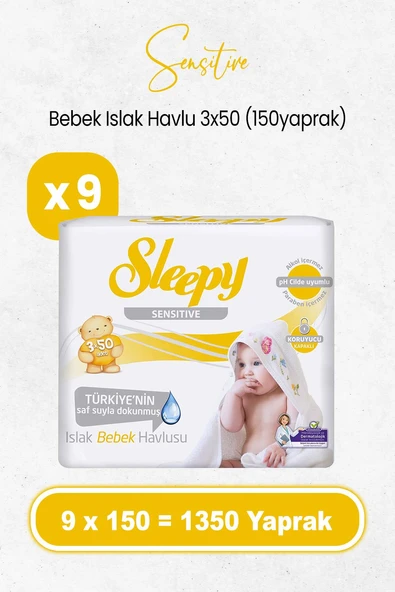 Sleepy Sensitive Islak Bebek Mendil 3x50 x 9 Adet (1350 Yaprak) ürün görseli