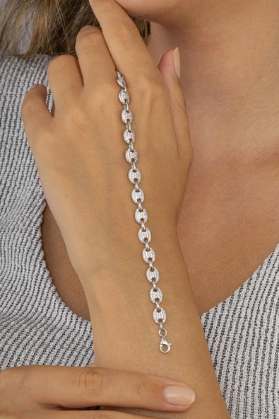 Gümüş Pazarım Zirkon Taşlı Oval Kesim Parçalı Tamtur Gümüş Kadın Bileklik - Resim 2