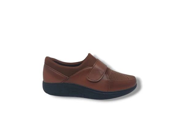 Zerhan 701 Kadın Taba Cırtlı Çorap Model Jel Topuk Tabanlı Dolgu Taban Komfort Ayakkabı - 6