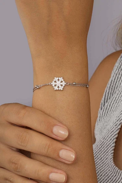 Gümüş Pazarım Top Zincirli Kar Tanesi 925 Ayar Gümüş Bileklik - 3
