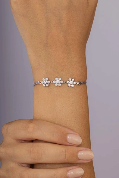 Gümüş Pazarım 5 Yapraklı Yonca Figürlü Gümüş Kadın Bileklik - Resim 2